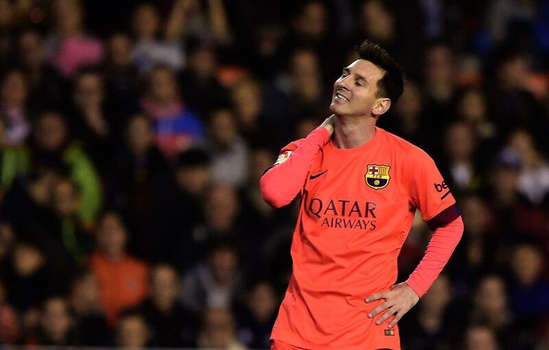 Lionel Messi reacts during Barcelona's win over Valencia in La Liga on Sunday. Jose Jordan / AFP / November 30, 2014