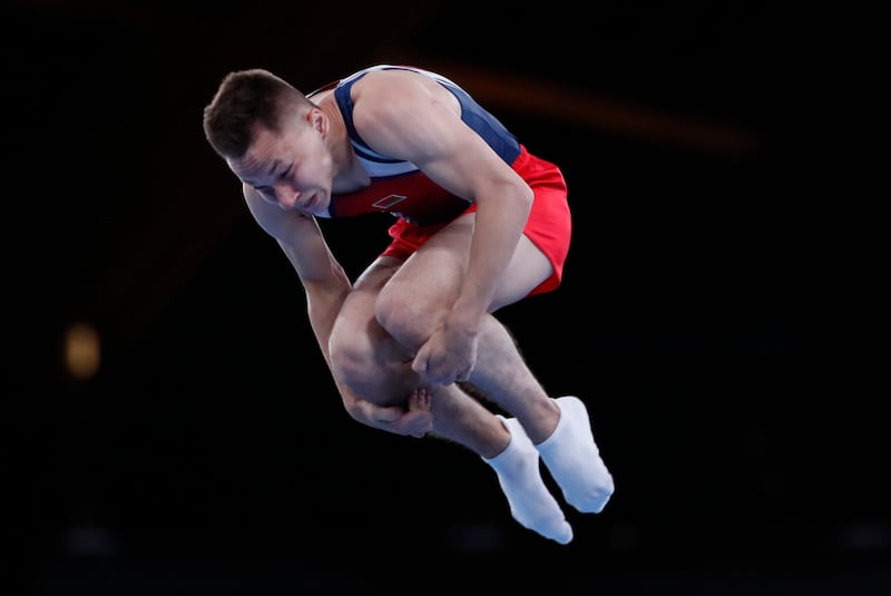 Ivan Litvinovich of Belarus takes the men's Ttampoline gymnastics gold.