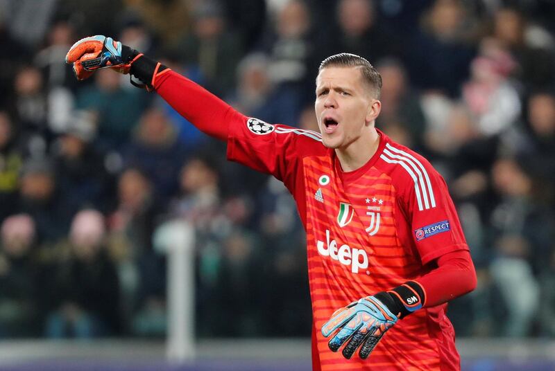 Juventus goalkeeper Wojciech Szczesny gestures during the match. Reuters