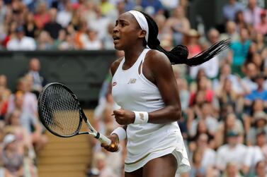 United States' Cori "Coco" Gauff reacts after winning a point against Slovenia's Polona Hercog. AP 