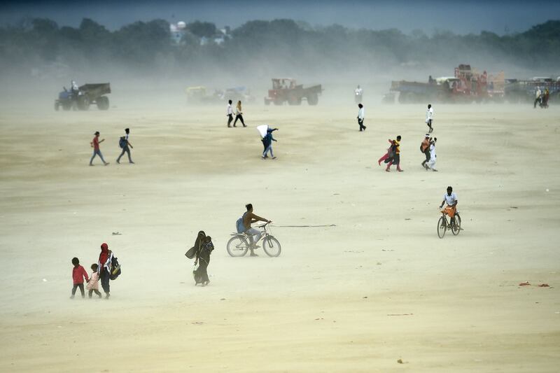 A sandstorm at Sangam, the confluence of the rivers Ganges, Yamuna and Saraswati, on a summer day in Allahabad, Uttar Pradesh, India. AFP