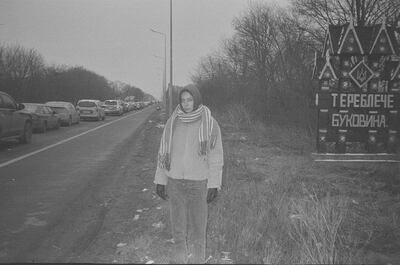 Tetiana Moroz at Terebleche, on Ukraine’s western border with Romania, waiting in a queue of cars to get across. Photo: Tetiana Moroz
