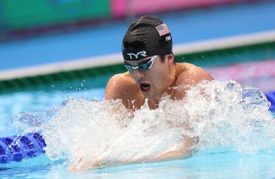 Nic Fink, of the US, on his way to victory in the 200m breaststroke. EPA