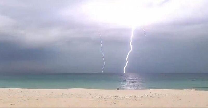 A lightening strike in Umm Al Quwain. Courtesy Storm Centre UAE