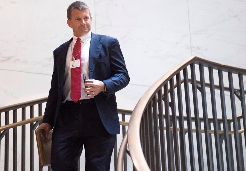 Erik Prince, former Navy Seal and founder of private military contractor Blackwater USA, arrives to testify during a closed-door House Select Intelligence Committee hearing on Capitol Hill in Washington, DC, November 30, 2017. / AFP PHOTO / SAUL LOEB