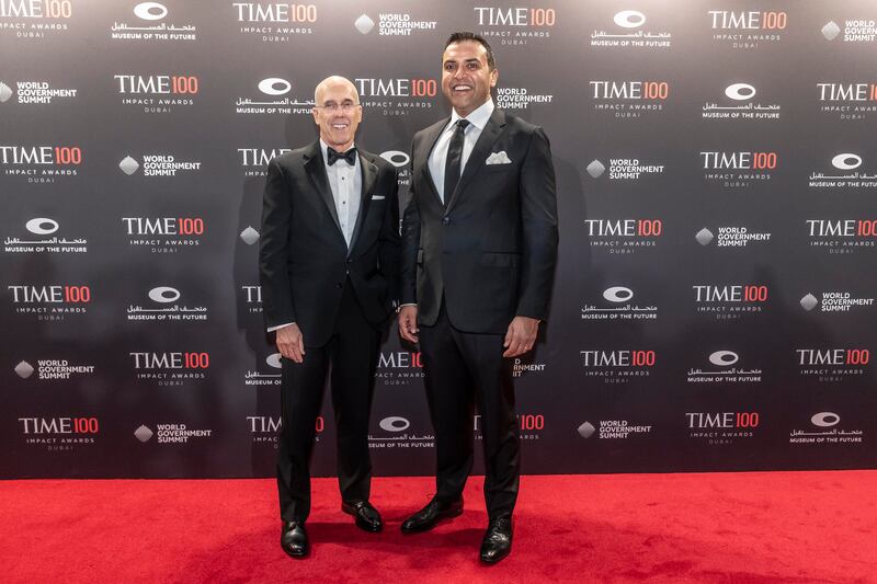 Jeffrey Katzenberg, left, filmmaker, co-founder and chief executive of Dreamworks Animation, with his business partner Sujay Jaswa. Katzenberg was honoured for his impact on the entertainment industry and his philanthropic work