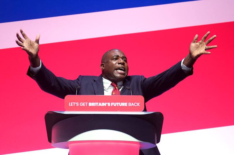 David Lammy, shadow secretary of state for foreign, commonwealth and development, gives a speech to party delegates. Getty Images