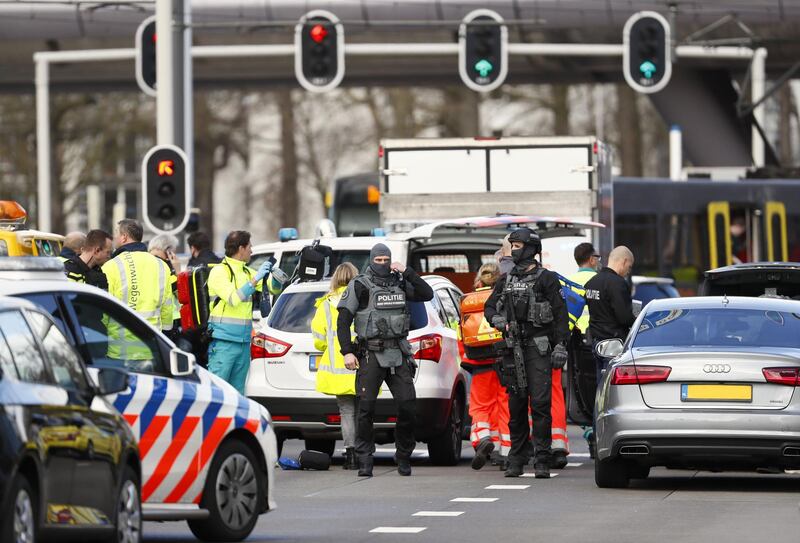 Armed police at the scene where a shooting took place in Utrecht, the Netherlands. AFP