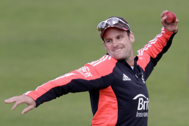 England's captain Andrew Strauss warms up during a cricket practice session at the Sheikh Zayed Cricket Stadium in Abu Dhabi, United Arab Emirates, Tuesday, Jan. 24, 2012. England are due to play Pakistan in the first day of their second cricket test match in Abu Dhabi on Wednesday . (AP Photo/Hassan Ammar) *** Local Caption ***  Mideast Emirates Pakistan England Cricket .JPEG-044e1.jpg