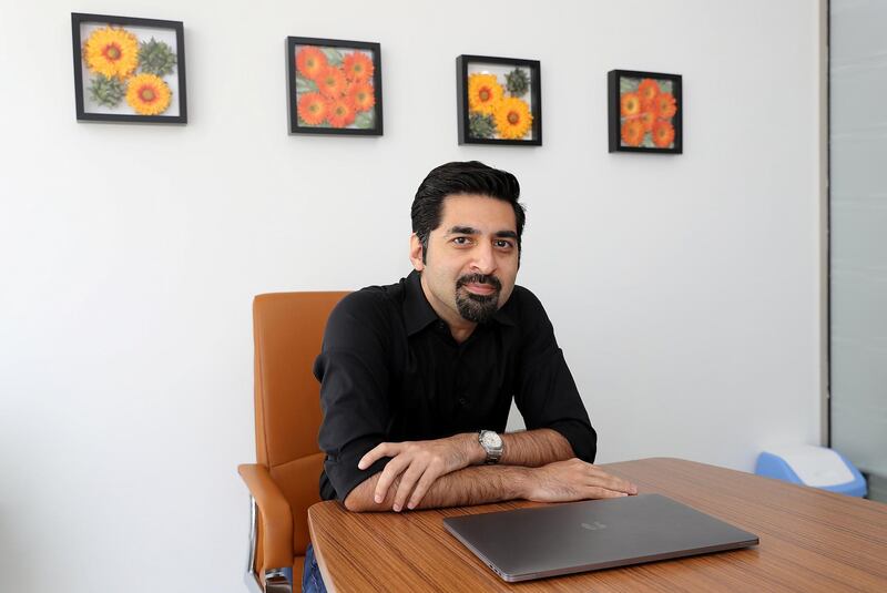 DUBAI, UNITED ARAB EMIRATES, September 3 – 2018 :- Omar Farooqui , Founder/President of the Coded Minds at his office in the Crystal Tower in Business Bay area in Dubai. ( Pawan Singh / The National )  For News. Anam Rizvi