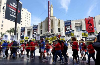 Strikers in Los Angeles are worried about the rise of AI. Getty via AFP