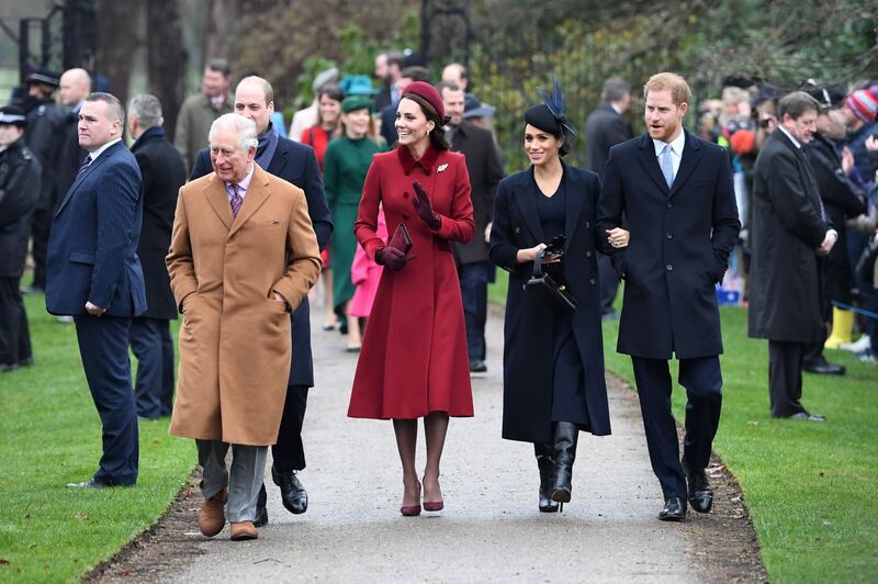 Britain's Prince Charles, Prince of Wales, Britain's Prince William, Duke of Cambridge, Britain's Catherine, Duchess of Cambridge, Meghan, Duchess of Sussex and Britain's Prince Harry, Duke of Sussex arrive for the Royal Family's traditional Christmas Day service at St Mary Magdalene Church in Sandringham, Norfolk, eastern England. AFP