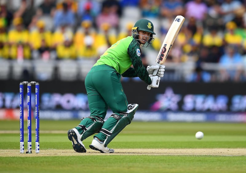 MANCHESTER, ENGLAND - JULY 06: Quinton de Kock of South Africa in action during the Group Stage match of the ICC Cricket World Cup 2019 between Australia and South Africa at Old Trafford on July 06, 2019 in Manchester, England. (Photo by Clive Mason/Getty Images)