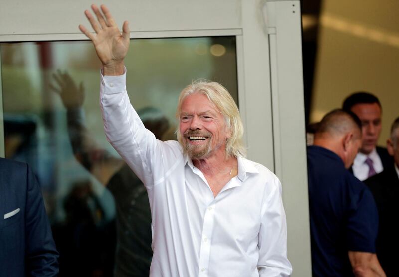 Mandatory Credit: Photo by Lynne Sladky/AP/REX/Shutterstock (10187088d)
Richard Branson, of Virgin Group, waves as he arrives for a naming ceremony at the Brightline train station, to be renamed as Virgin MiamiCentral, in Miami. The state's Brightline passenger trains are being renamed Virgin Trains USA after Branson invested in the new fast-rail project that is scheduled to connect Miami with Orlando
Florida Passenger Train Branson, Miami, USA - 04 Apr 2019