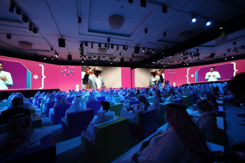 People attend a launch event of a number of regional technological initiatives in Riyadh on Wednesday. The kingdom has joined forces with leading technology giants to improve its digital competencies. AFP