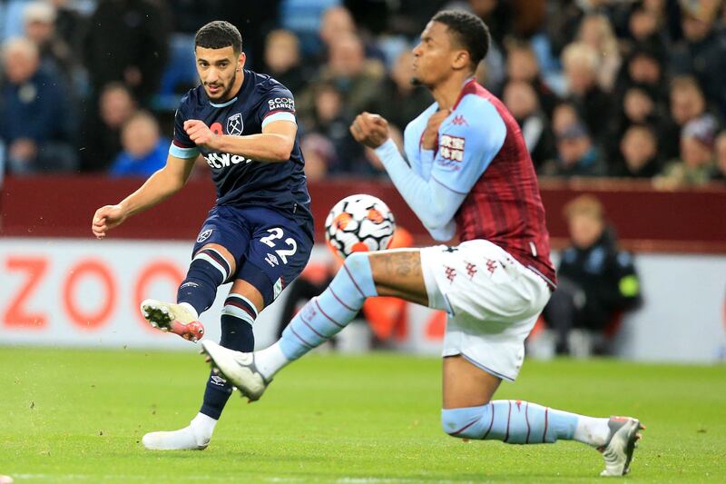 Said Benrahma - 6: Quiet game from Algerian, who scored the decisive penalty in the midweek League Cup shoot-out victory over Manchester City, although did supply pass to Rice before midfielder fired home West Ham’s second goal. Hooked just after hour. AFP