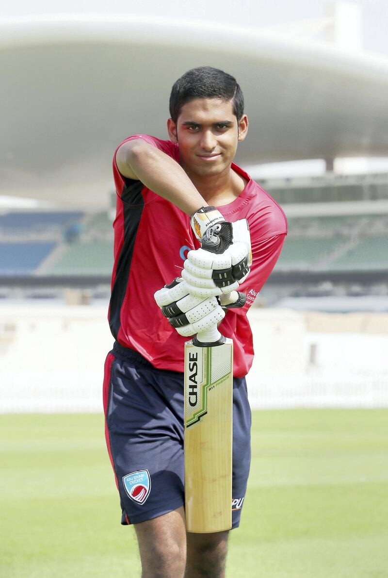 ABU DHABI ,  UNITED ARAB EMIRATES , AUGUST 22 – 2019 :- Jonathan Figy, a former UAE age group player now playing for Winchester College in England during the interview at the Zayed Cricket Academy in Abu Dhabi. ( Pawan Singh / The National ) For Sports. Story by Amith