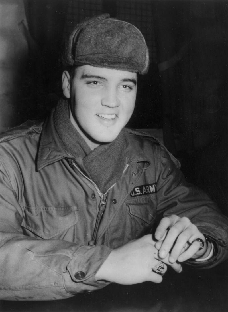 Elvis in military uniform during his stint as a US serviceman at the Grafenwoehr training camp, Germany, in 1958