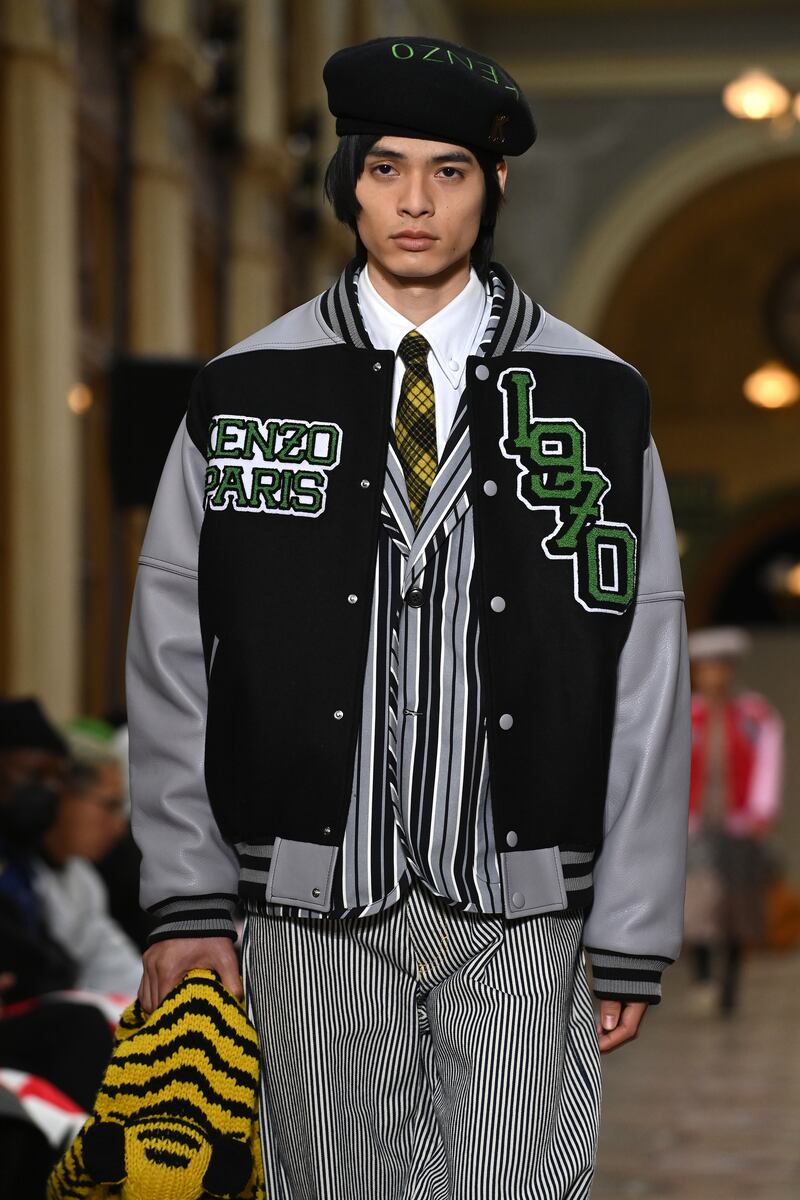 Nigo teamed a boating blazer with a varsity jacket for his first outing for Kenzo.