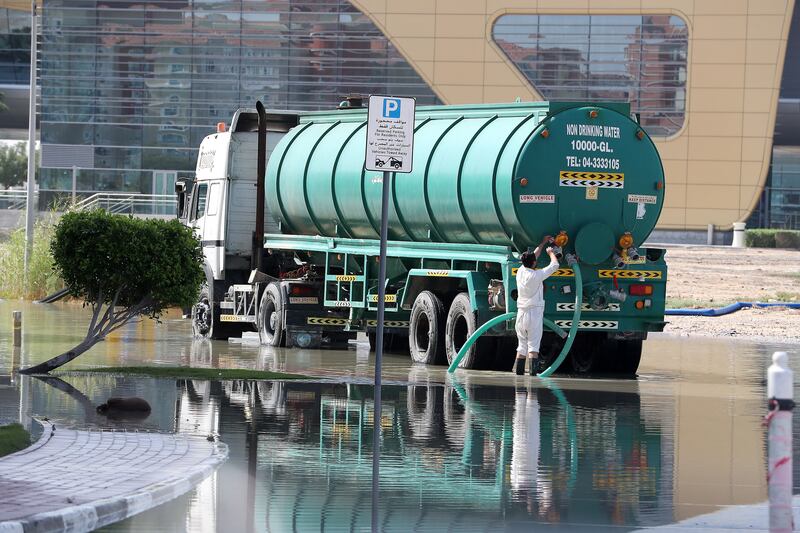 Water tankers were used to remove standing water in Dubai after the downpours. 