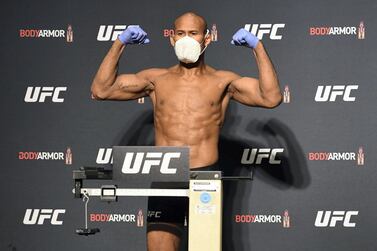 Ronaldo 'Jacare' Souza poses on the scale during the UFC 249 official weigh-in on May 8 in Jacksonville, Florida. Zuffa LLC)