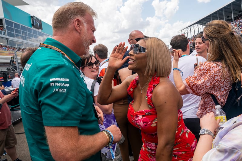 Tennis player Serena Williams on the grid ahead of the Formula One Grand Prix of Miami. EPA