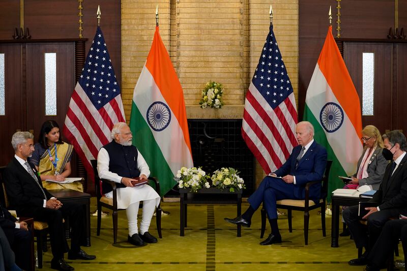 US President Joe Biden meets Indian Prime Minister Narendra Modi during the Quad leaders summit at Kantei Palace, in Tokyo. AP