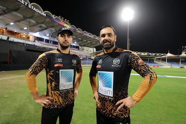 Mohammed Nabi is playing with his son Hassan Khan for the first time during the game between The Vision Shipping and Bukhatir XI in the CBFS T20 league in Sharjah. Chris Whiteoak/ The National