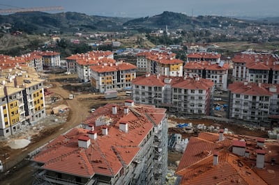 A housing project for displaced earthquake survivors under construction in the Gulderen district of Hatay on February 1. Getty