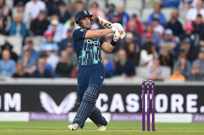 England batsman Liam Livingstone hits a six during the second ODI. Getty