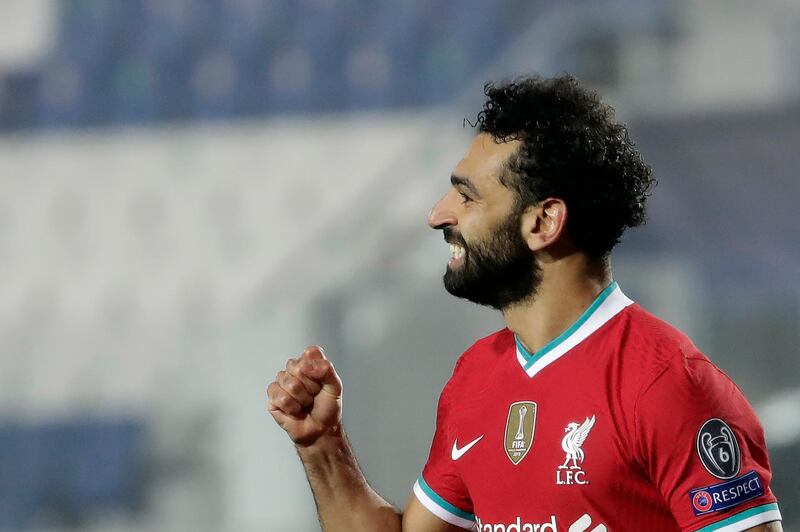 Mohamed Salah celebrates a goal against Atalanta during the Champions League match on November 3. AP
