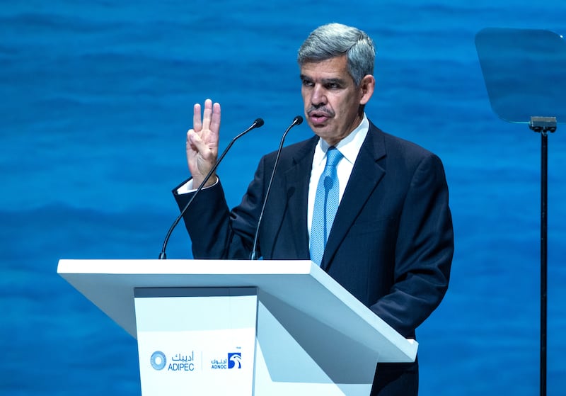 Mohamed El-Erian, chief economic adviser of Allianz, addresses a session at Adipec.