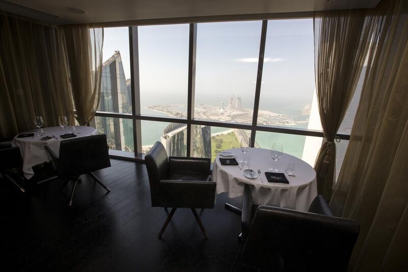 The view from Ray’s Grill on the 63rd floor of Jumeirah at Etihad Towers. Christopher Pike / The National
