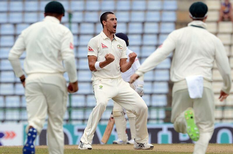 Mitchell Starc, centre, has recently returned from a foot injury in time for the Ashes series. Lakruwan Wanniarachchi / AFP
