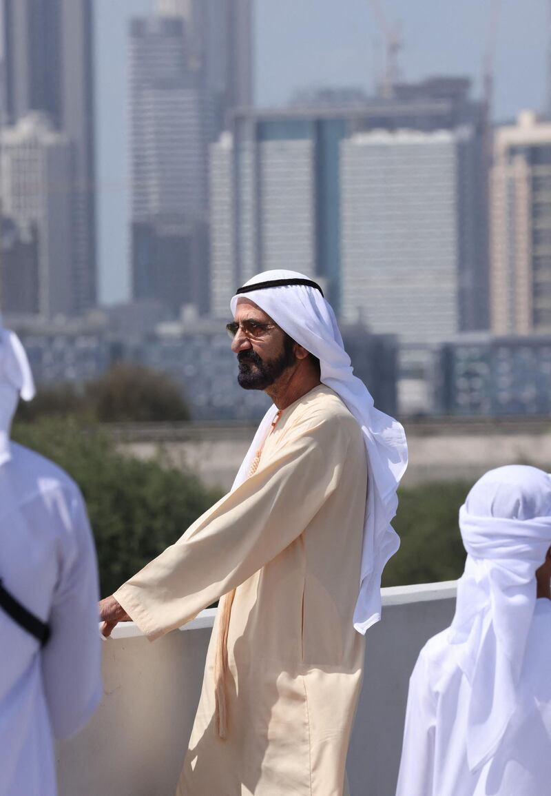 Sheikh Mohammed bin Rashid watches the sixth stage of the UAE Tour. AFP