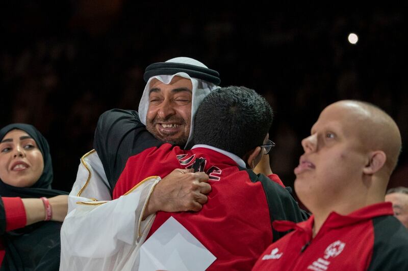 UAE Special Olympic athletes greet Sheikh Mohamed. Photo: Special Olympics UAE 