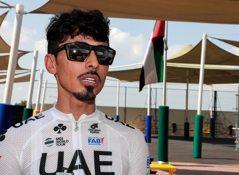 Abu Dhabi, U.A.E., October 29, 2018.  UAE Cycling Team Emirates visit the Al Yasmina School to give a brief cycling workshop. -- Yousif Mirza.
Victor Besa / The National
Section:  SP
Reporter:  Amith Passela
