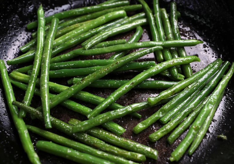 The green beans are fried for maximum flavour
