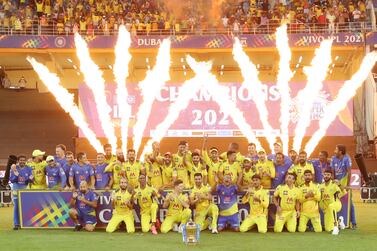 Chennai Super Kingsare crowned champions during the final of the Vivo Indian Premier League 2021 between the Chennai Super Kings and the Kolkata Knight Riders held at the Dubai International Stadium in the United Arab Emirates on the 15th October 2021

Photo by Ron Gaunt / Sportzpics for IPL