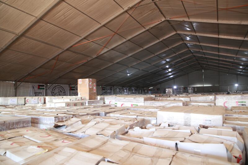 A UAE Aid for Gaza warehouse at Al Arish in Egypt. Victor Besa / The National