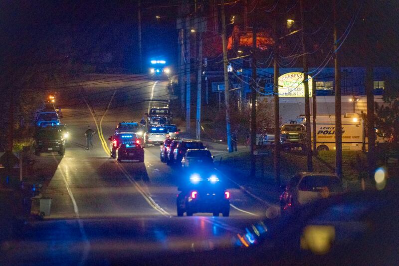 Police respond to a mass shooting in Lewiston, Maine. AP