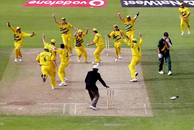 17 Jun 1999:  Allan Donald of South Africa is run out and Australia go through to the World Cup final after a dramatic semi-final at Edgbaston in Birmingham, England. The match finished a tie and Australia went through after finishing higher in the SuperSix table. \ Mandatory Credit: Ross Kinnaird /Allsport