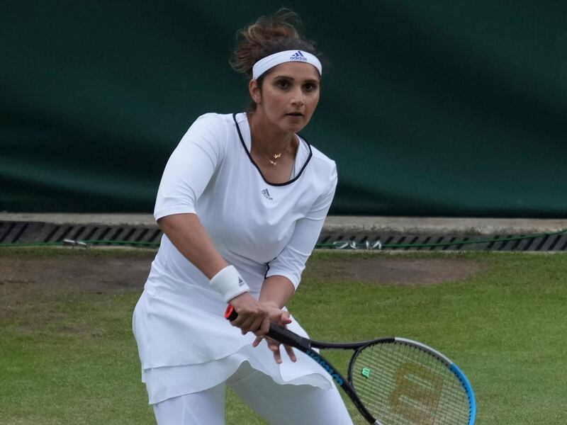 Sania Mirza during the mixed doubles match at Wimbledon in 2021. AP