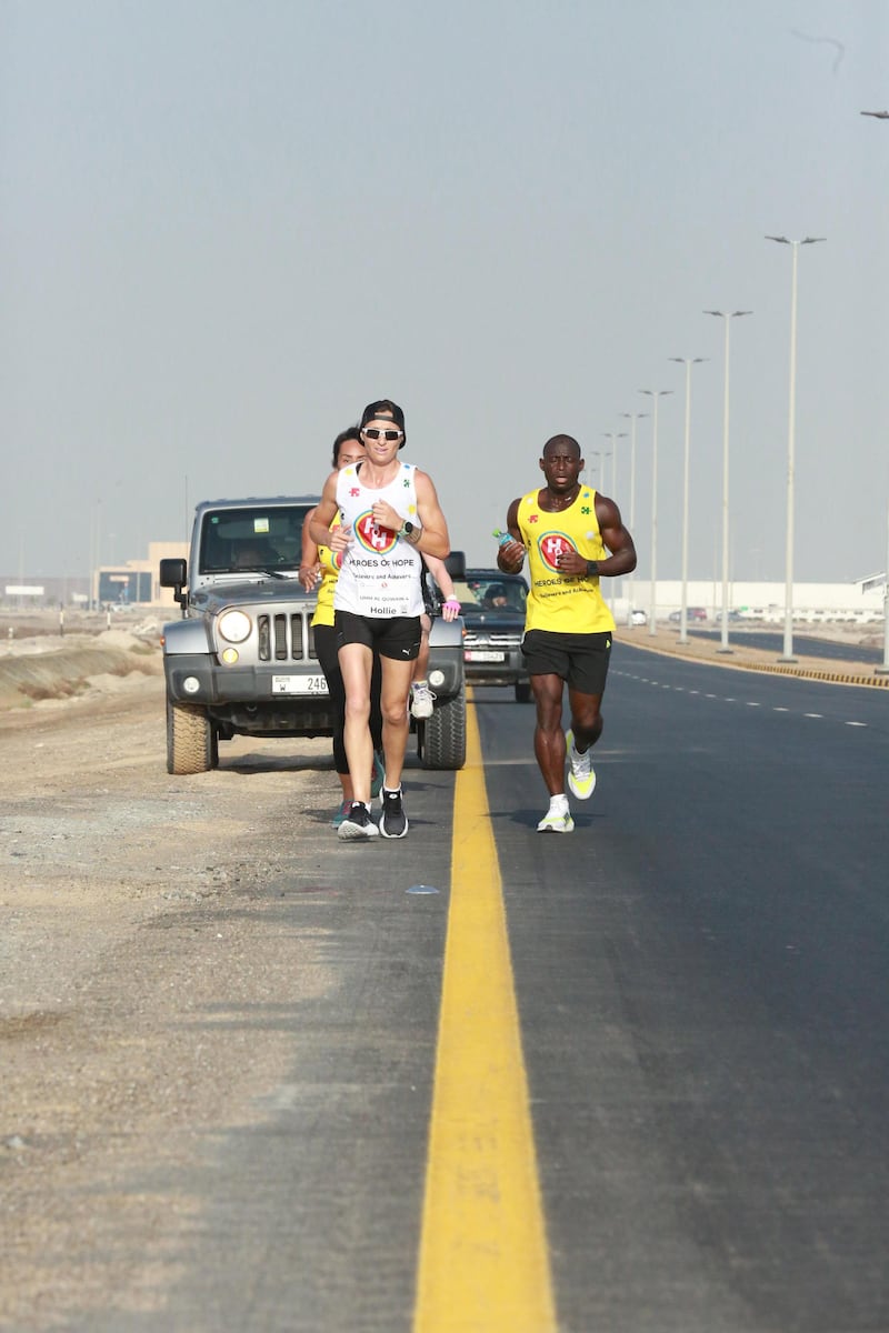 Hollie Murphy has completed seven marathons in seven days across seven emirates to raise awareness about the need to include people with special needs in sports. Hollie Murphy, an inclusion advocate and former PE teacher, hopes to break down barriers in society by including people with disabilities in all mainstream sporting events. She ran seven marathons in seven days across seven emirates. Courtesy: Heroes of Hope 
