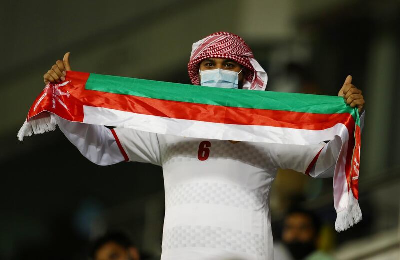 An Oman fan during the match at the Jassim bin Hamad Stadium.