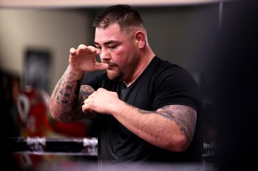 SAN DIEGO, CALIFORNIA - APRIL 22: Heavyweight boxer Andy Ruiz Jr. works out during a training session on April 22, 2021 in San Diego, California. Ruiz is training for his upcoming fight against Chris Arreola on May 1, 2021. Sean M. Haffey/Getty Images/AFP == FOR NEWSPAPERS, INTERNET, TELCOS & TELEVISION USE ONLY ==