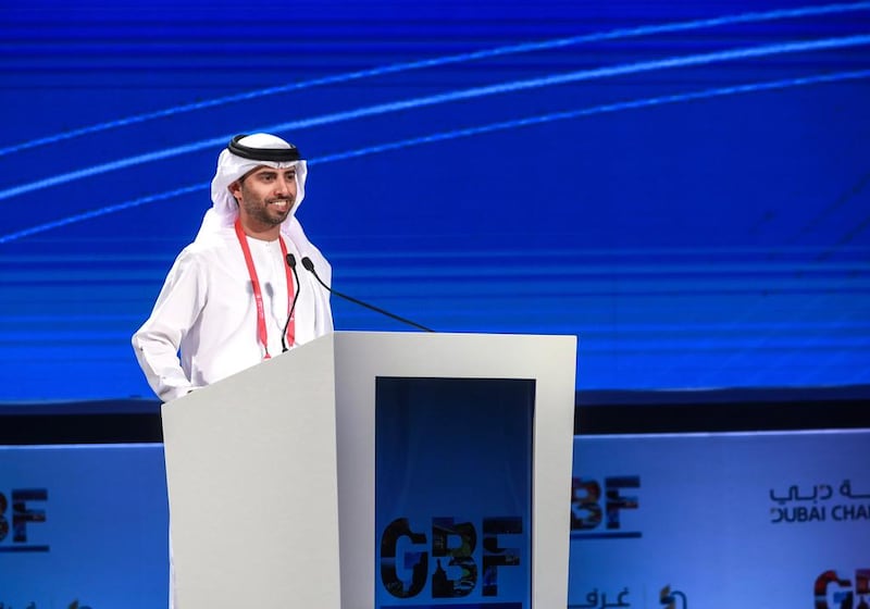 Suhail Al Mazrouei, Minister of Energy, speaks at the Commonwealth of Independent States Global Business Forum in Dubai. Victor Besa for The National