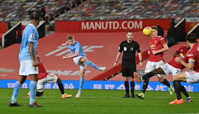 Manchester City's Kevin De Bruyne takes a shot at goal. AP
