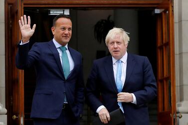 Ireland's Prime Minister (Taoiseach) Leo Varadkar waves as he meets Britain's Prime Minister Boris Johnson in Dublin, Ireland, September 9, 2019. REUTERS/Phil Noble/File Photo