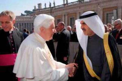 Pope Benedict XVI greets Abdul Aziz Al Ghurair, then the speaker of the FNC, at the Vatican